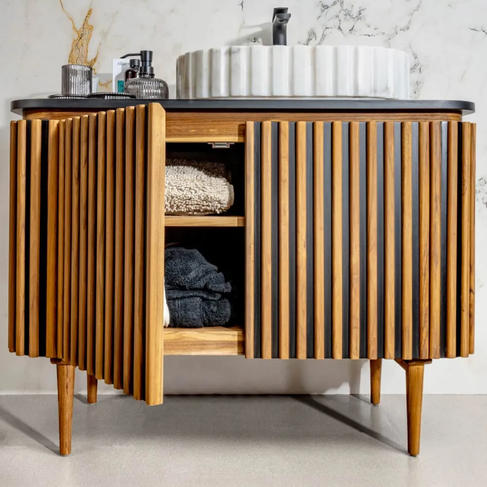 Mobile da Bagno in Teak Massello e Mogano Realizzato a Mano - Heliconia  Viadurini