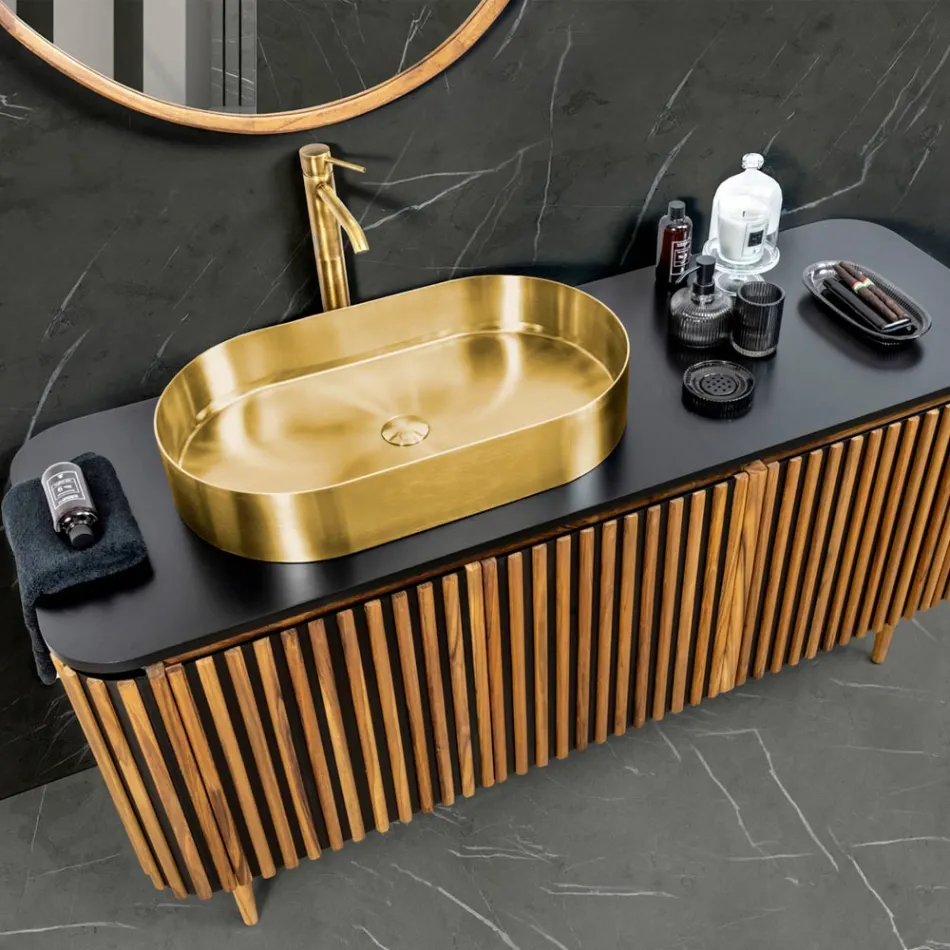 Mobile da Bagno in Teak Massello e Mogano Realizzato a Mano - Heliconia  Viadurini