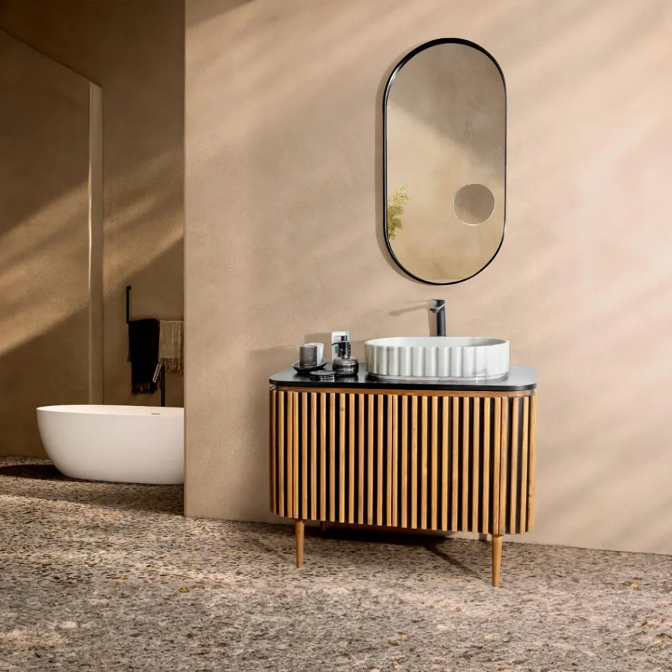 Mobile da Bagno in Teak Massello e Mogano Realizzato a Mano - Heliconia  Viadurini