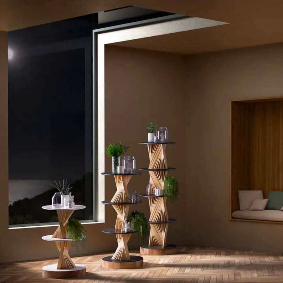 Mobile di Design in Legno con Ripiani Rotondi in Gres Made in Italy - Aspide Viadurini