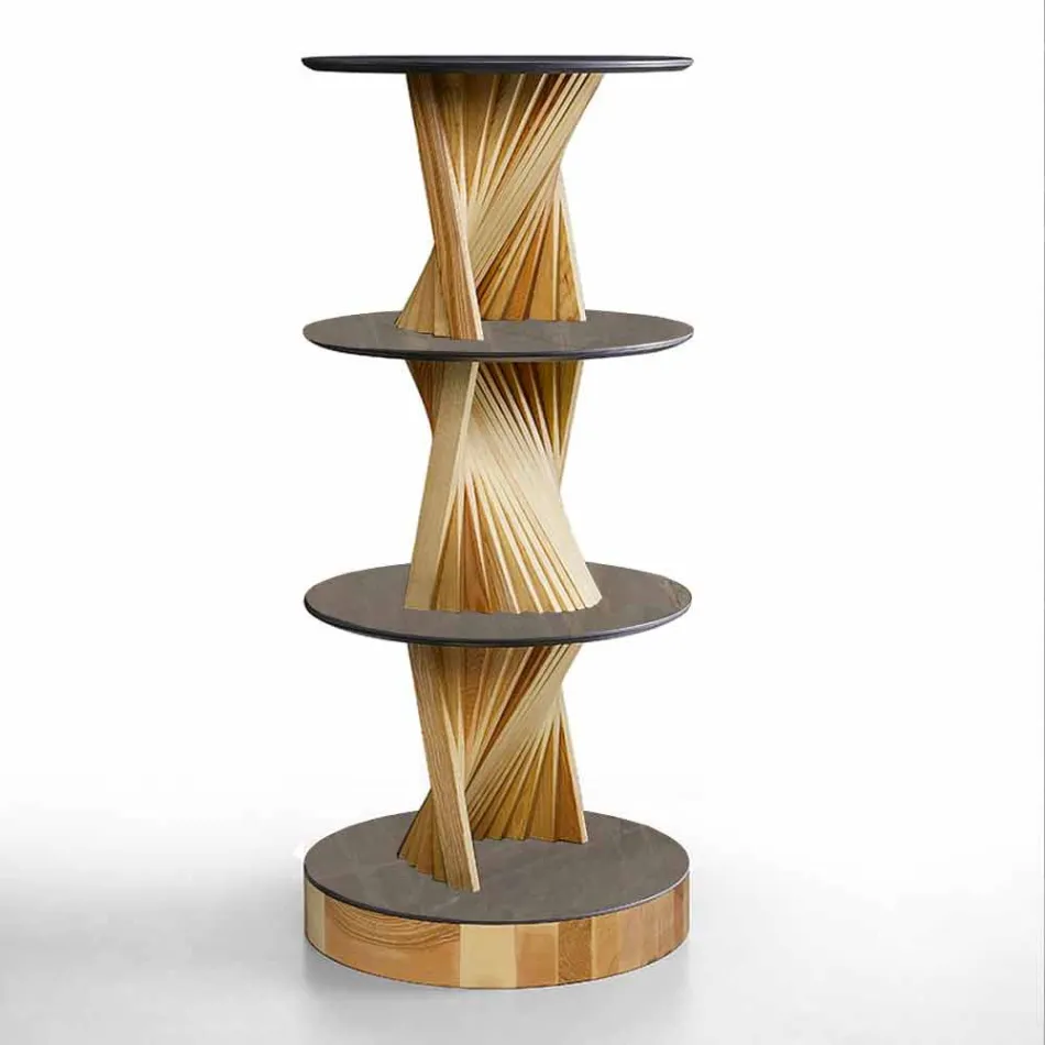 Mobile di Design in Legno con Ripiani Rotondi in Gres Made in Italy - Aspide Viadurini