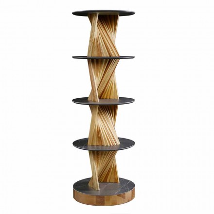 Mobile di Design in Legno con Ripiani Rotondi in Gres Made in Italy - Aspide Viadurini