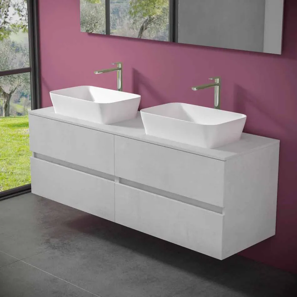 Mobile per Bagno a Sospensione con Doppio Lavabo da Appoggio - Mandrillo Viadurini