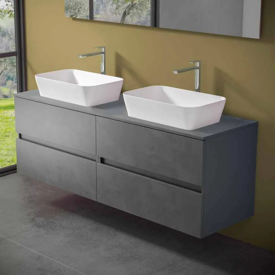 Mobile per Bagno a Sospensione con Doppio Lavabo da Appoggio - Mandrillo Viadurini
