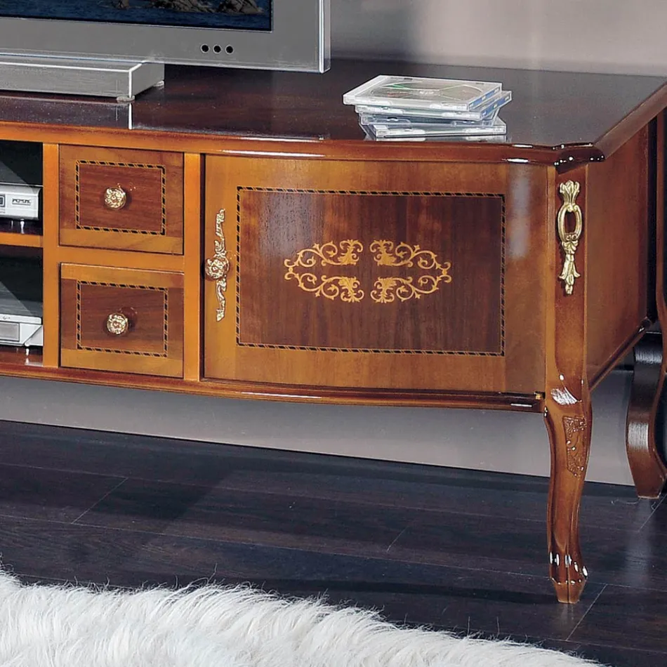 Mobile Porta Tv Classico in Legno con Intarsi Made in Italy - Katerine Viadurini
