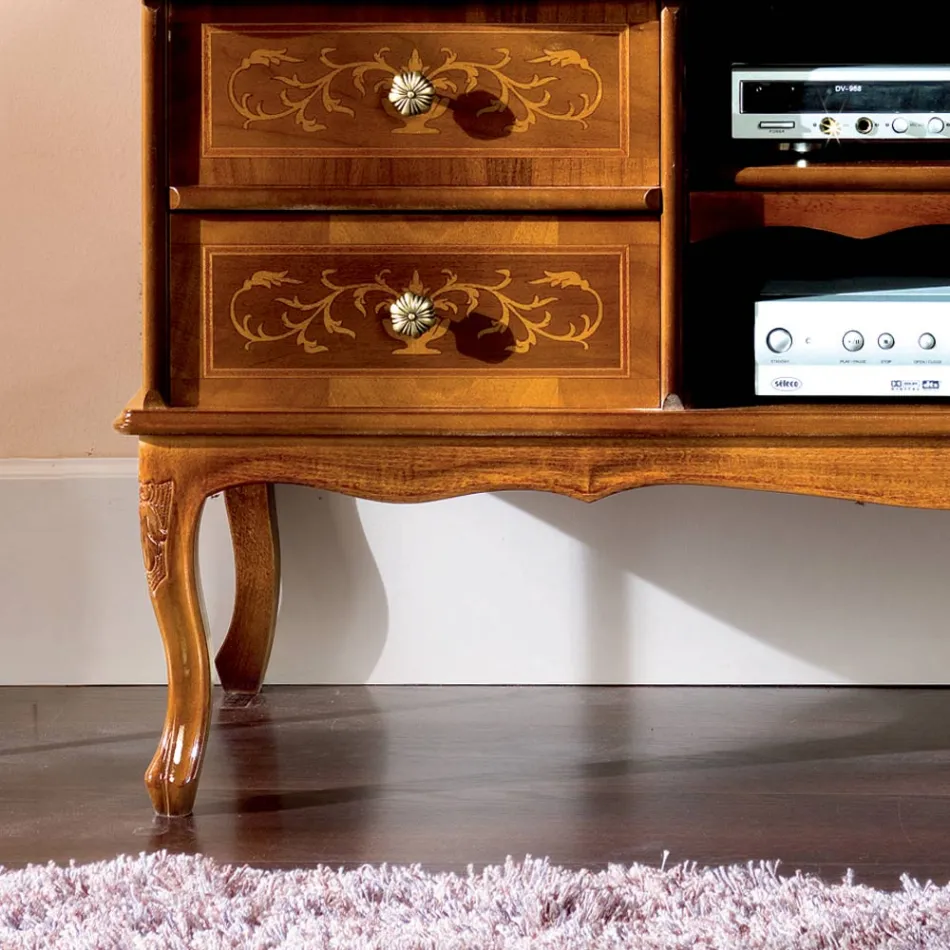 Mobile Porta Tv Classico in Legno Noce 4 Cassetti Made in Italy - Prince Viadurini