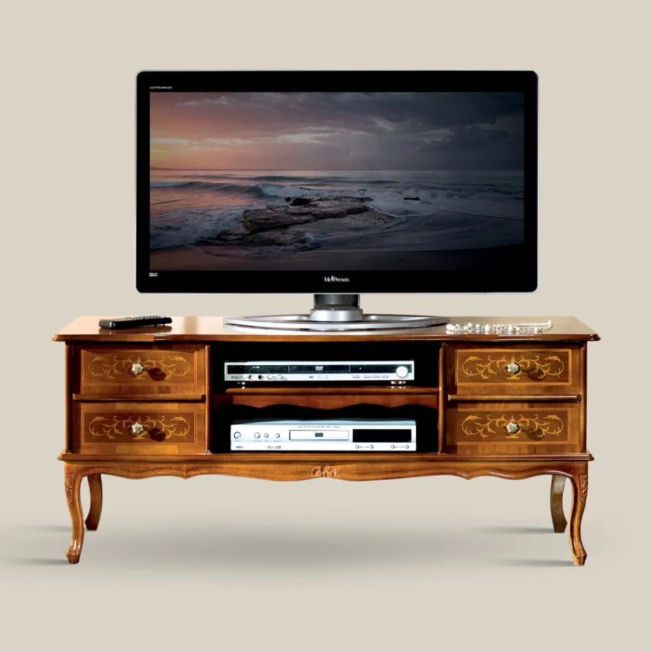 Mobile Porta Tv Classico in Legno Noce 4 Cassetti Made in Italy - Prince Viadurini