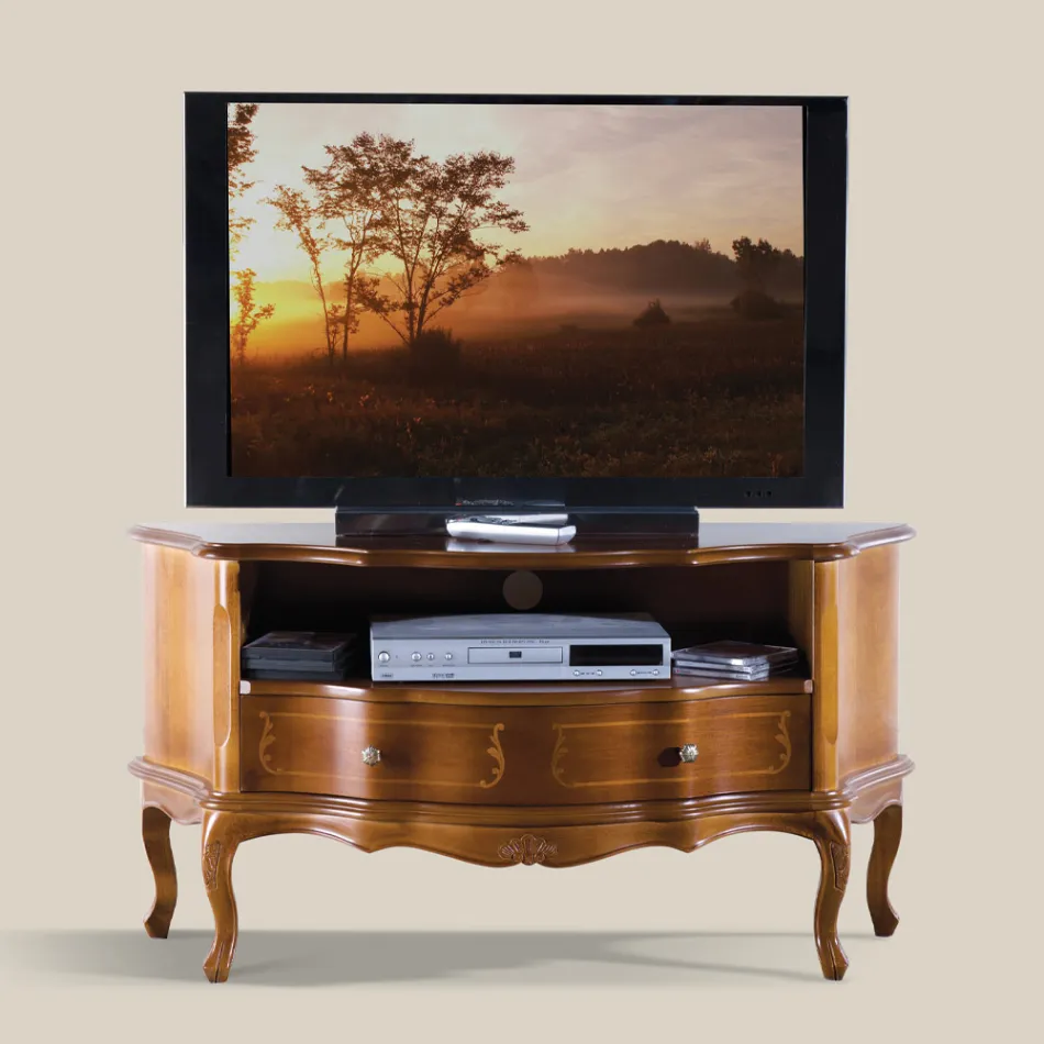 Mobile Porta Tv Classico in Legno Noce Intarsiato Made in Italy - Leonor Viadurini