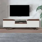 Mobile Porta TV con 2 Ante in Finitura Canaletto e Bianco Made in Italy - Kari Viadurini