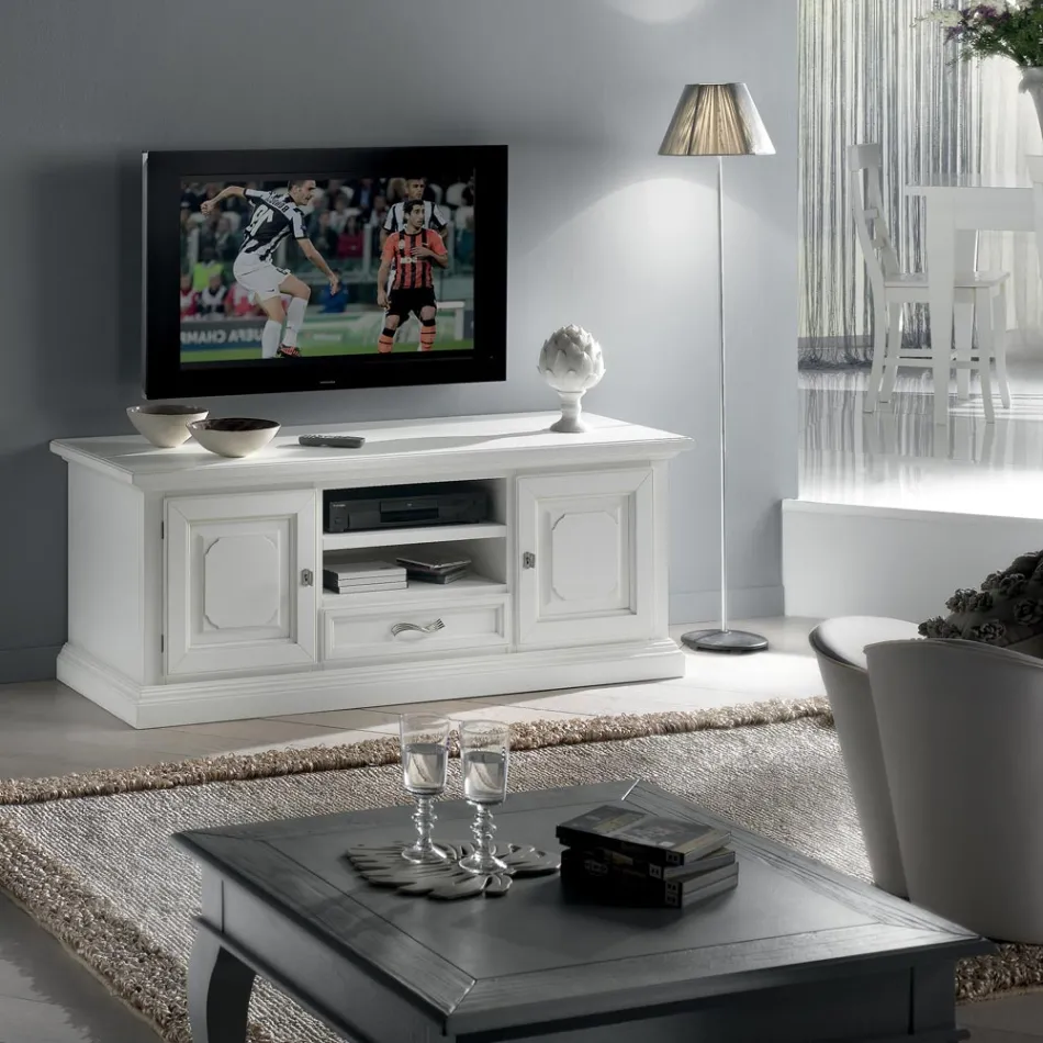 Mobile Porta Tv con 2 Vani a Giorno e 2 Ante in Laccato Bianco Made in Italy - Atai Viadurini