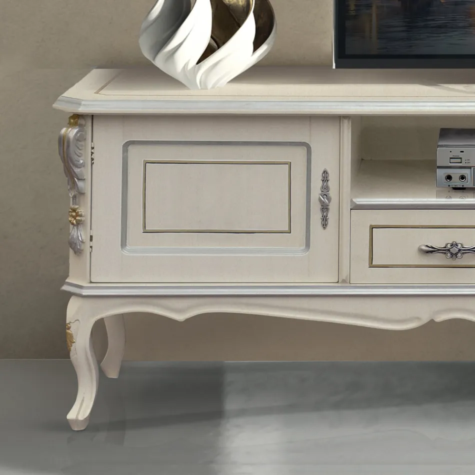Mobile Porta Tv di Lusso Legno Bianco e Argento Made in Italy - Cheverny Viadurini