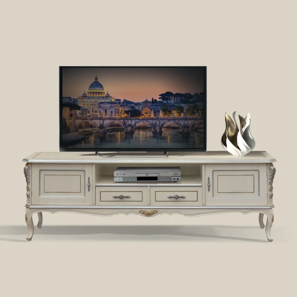 Mobile Porta Tv di Lusso Legno Bianco e Argento Made in Italy - Cheverny Viadurini