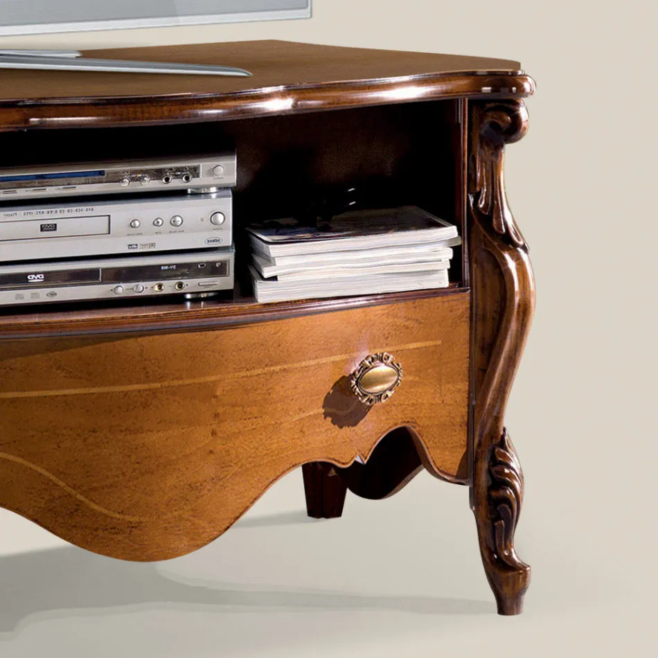 Mobile Porta Tv in Legno Noce Bassano con Cassetto Made in Italy - Commodo Viadurini