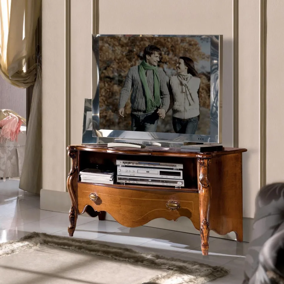 Mobile Porta Tv in Legno Noce Bassano con Cassetto Made in Italy - Commodo Viadurini