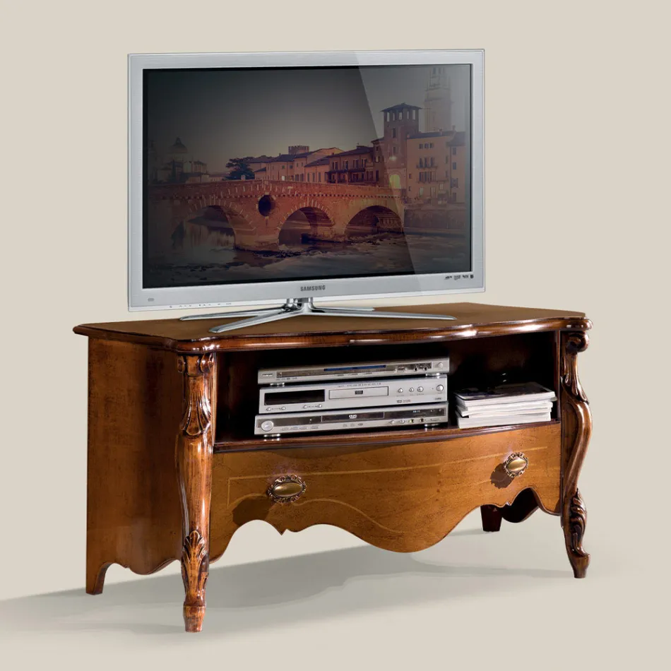 Mobile Porta Tv in Legno Noce Bassano con Cassetto Made in Italy - Commodo Viadurini