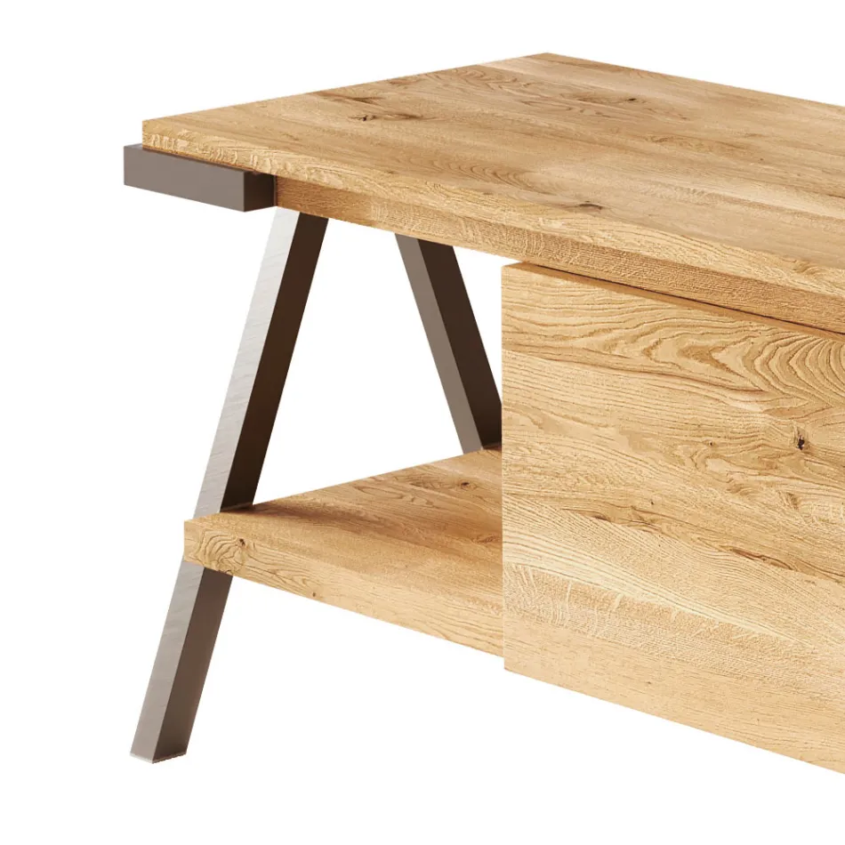 Mobile Porta Tv in Legno Rovere Nodato e Metallo Realizzato in Italia - Jennifer Viadurini
