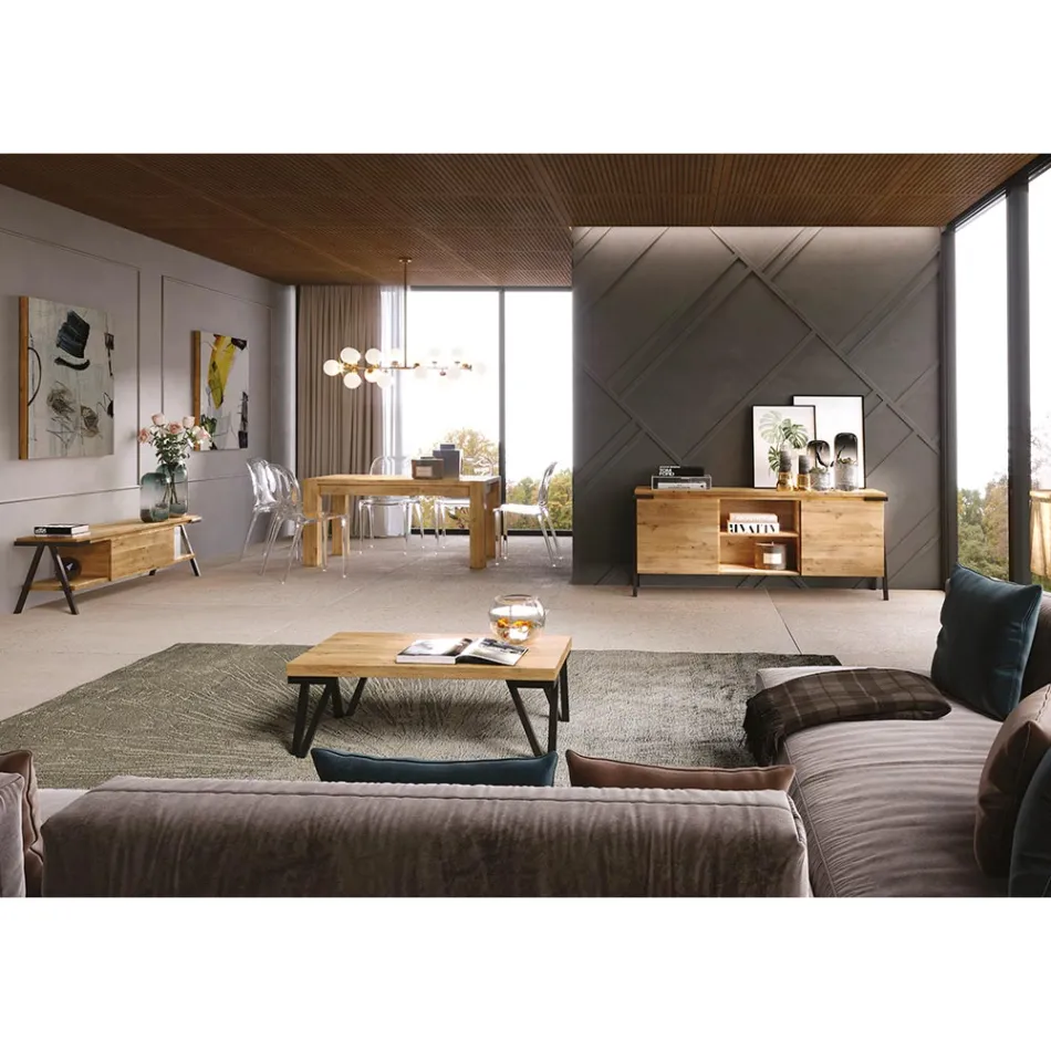 Mobile Porta Tv in Legno Rovere Nodato e Metallo Realizzato in Italia - Jennifer Viadurini