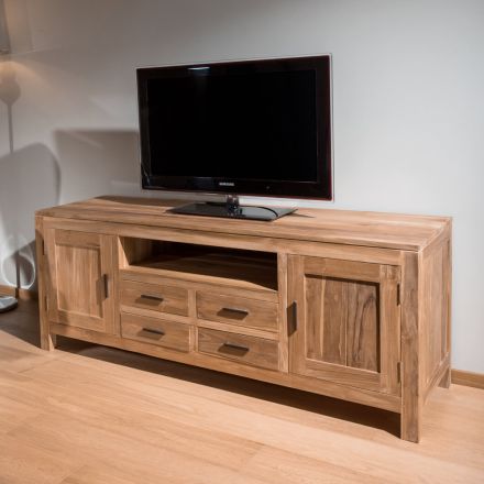 Mobile Porta Tv in Teak Massello con 2 Ante e 4 Cassetti - Kendo Viadurini