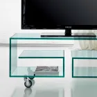 Mobile Porta Tv Multiuso da Salotto in Vetro Trasparente con Ruote - Birintolo Viadurini