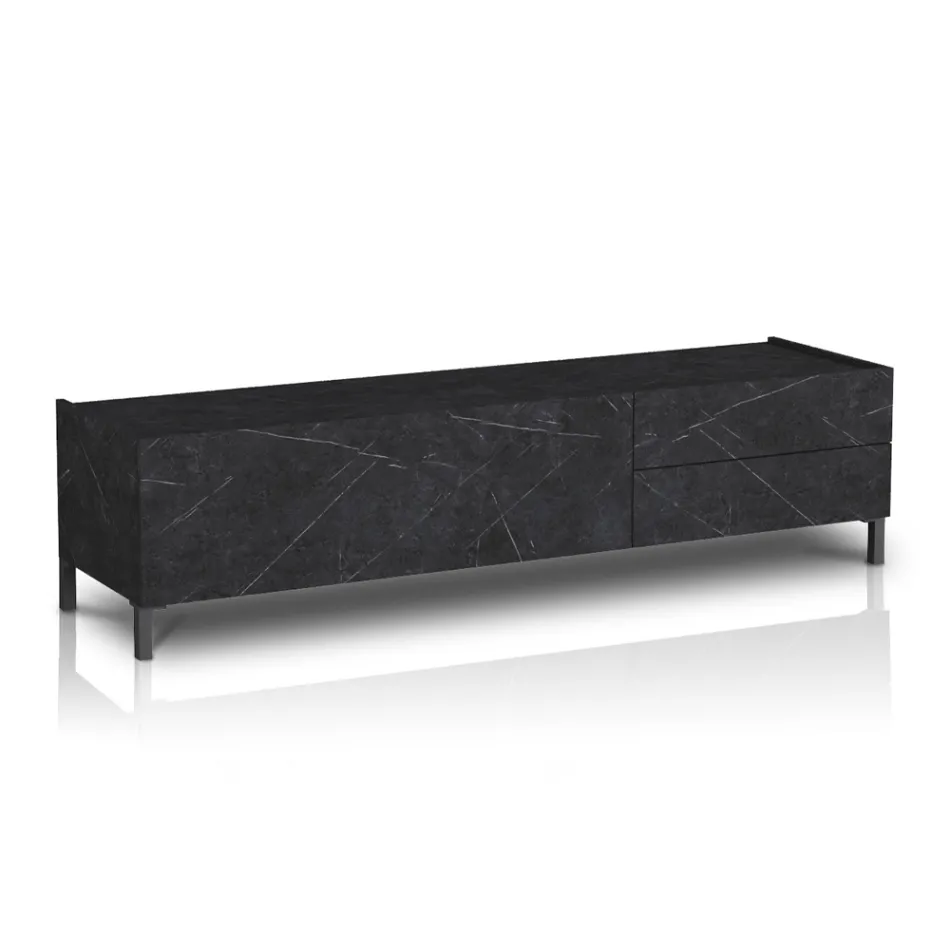 Mobile Porta Tv Rivestito in Melaminico Finitura Marmo Made in Italy - Zinco Viadurini