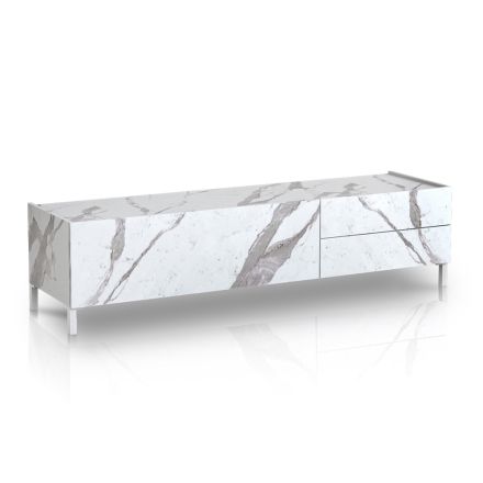 Mobile Porta Tv Rivestito in Melaminico Finitura Marmo Made in Italy - Zinco Viadurini