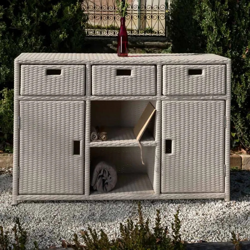 Mobiletto da Giardino in Polyrattan Intrecciato a Mano – Zoltan Viadurini
