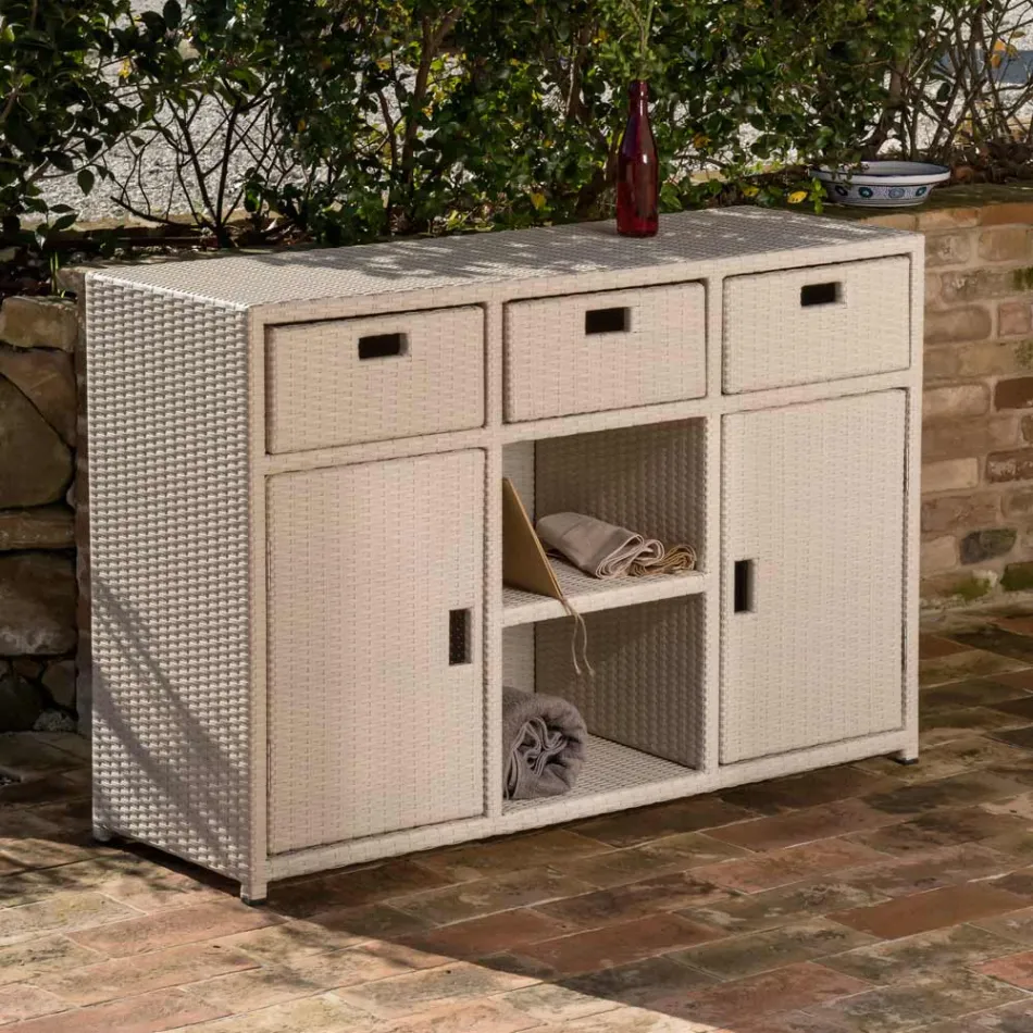Mobiletto da Giardino in Polyrattan Intrecciato a Mano – Zoltan Viadurini