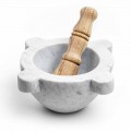 Mortaio in Marmo Bianco di Carrara con Pestello in Legno Made in Italy - Winda