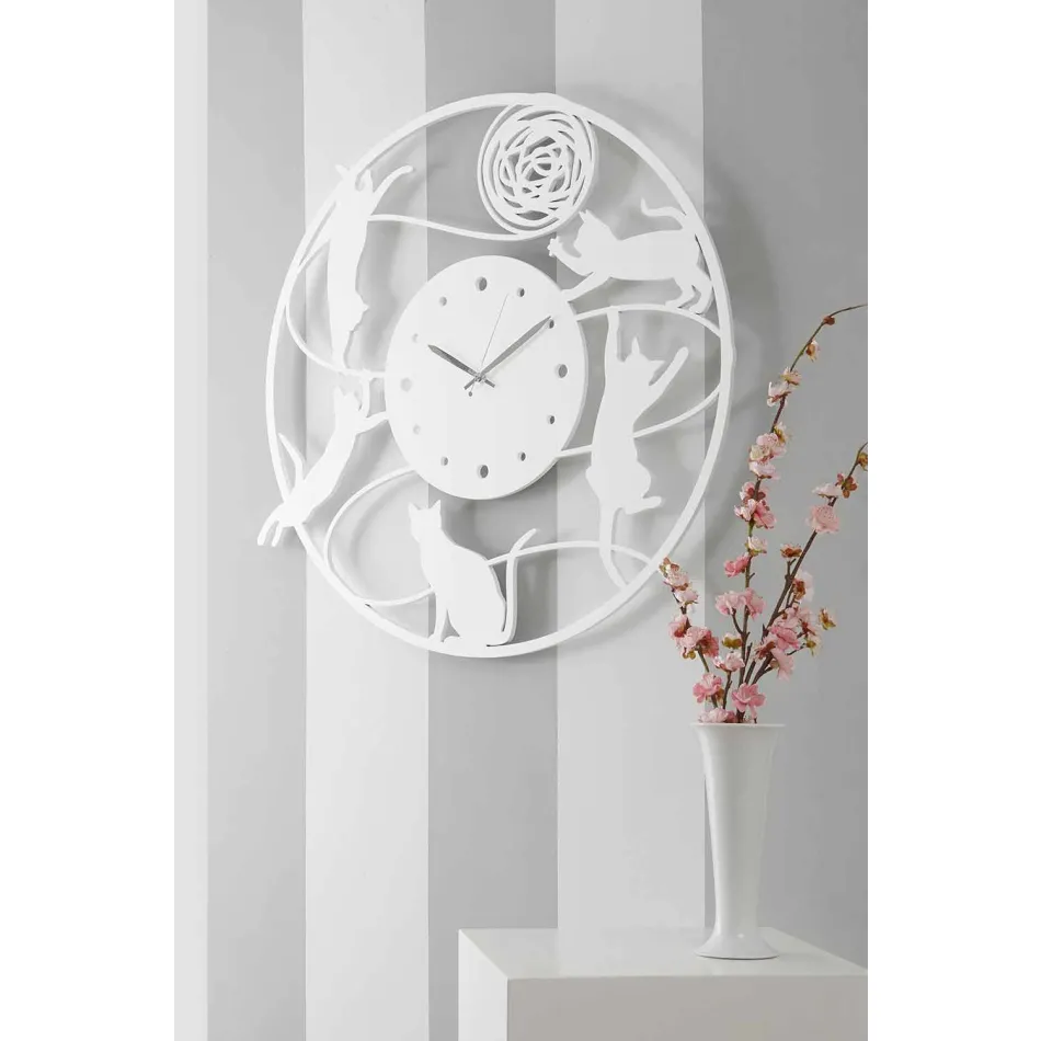 Orologio a Muro dal Design Grande Moderno Rotondo Colorato Decorato - Gatto Viadurini