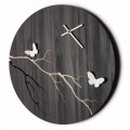 Orologio a Muro Design Tondo in Legno Inciso a Laser e Farfalle 3D - Farfo