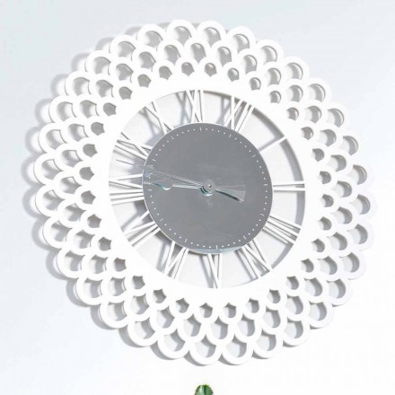 Orologio a Muro in Legno Bianco Design Floreale Grande e Moderno - Gerbera Viadurini