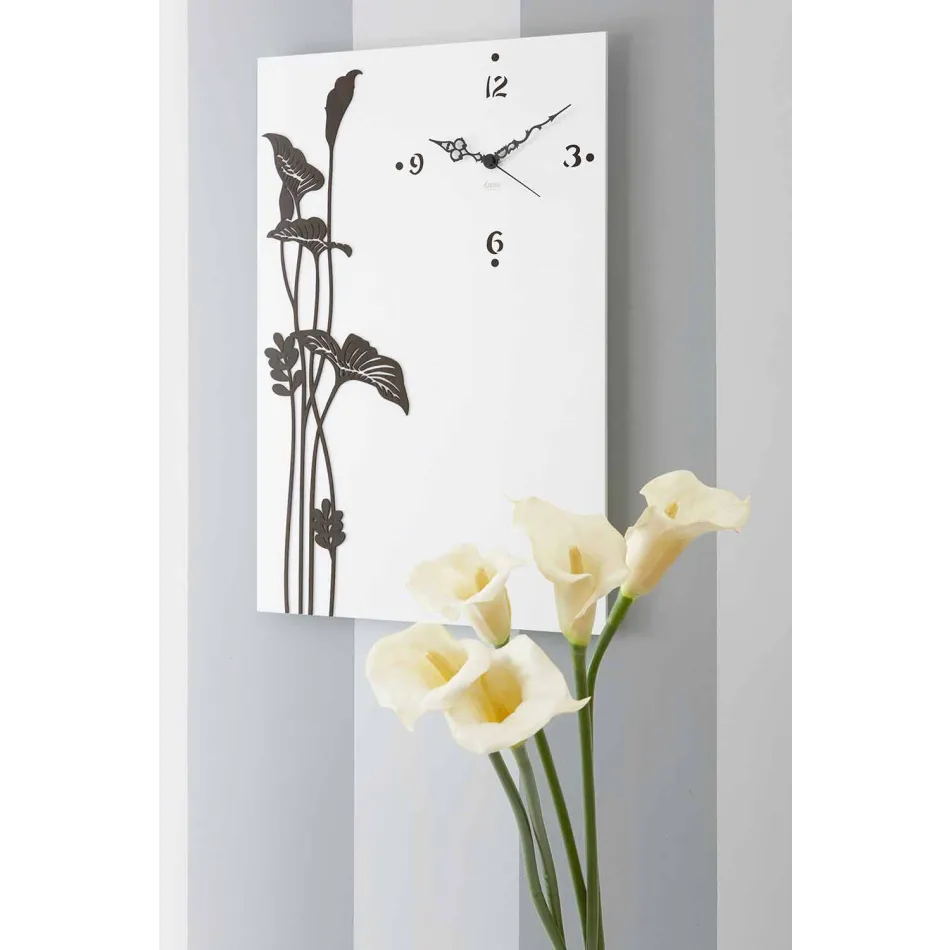 Orologio a Muro Moderno Rettangolare in Legno Bianco Decorato di Design - Croco Viadurini