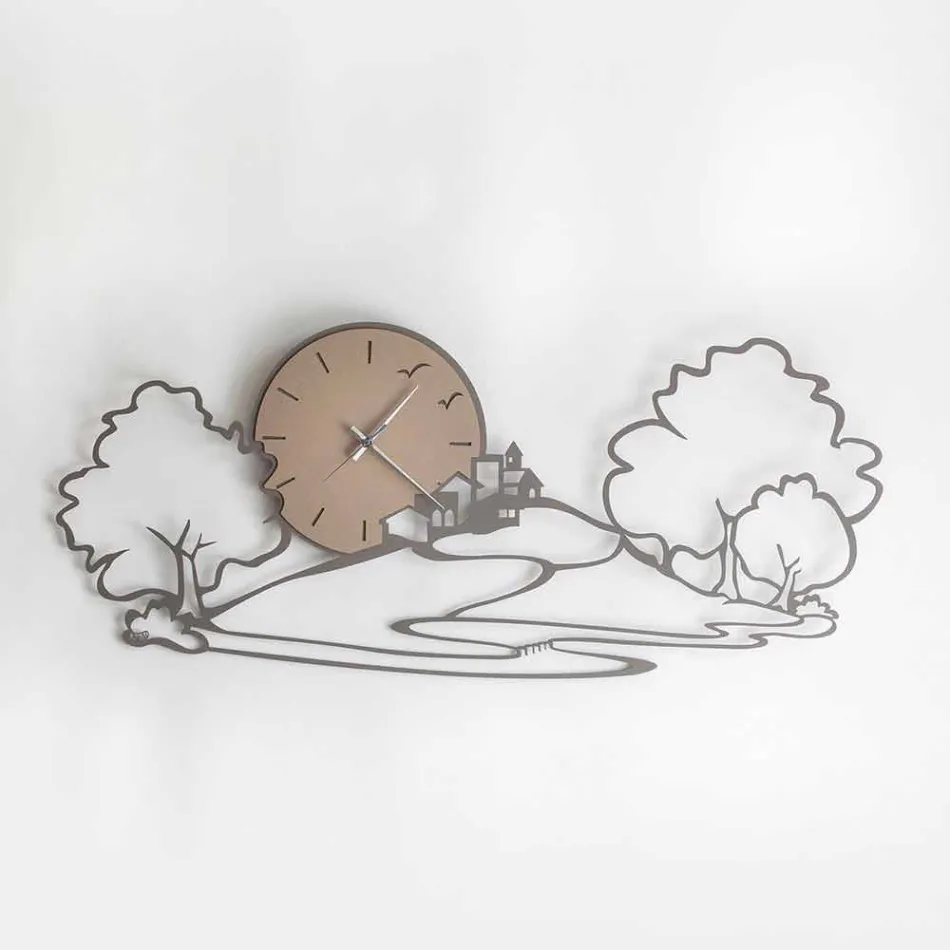 Orologio a Parete con Paesaggio in Ferro Nero o Fango Made in Italy – Paesello Viadurini