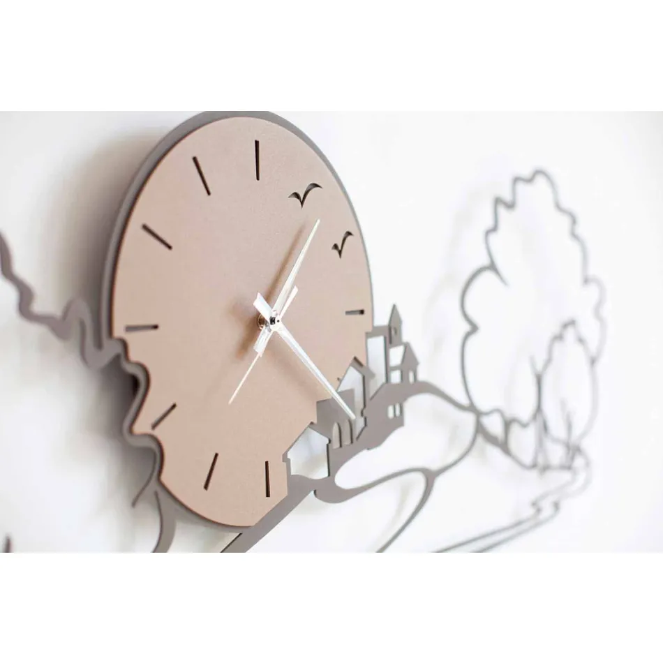 Orologio a Parete con Paesaggio in Ferro Nero o Fango Made in Italy – Paesello Viadurini