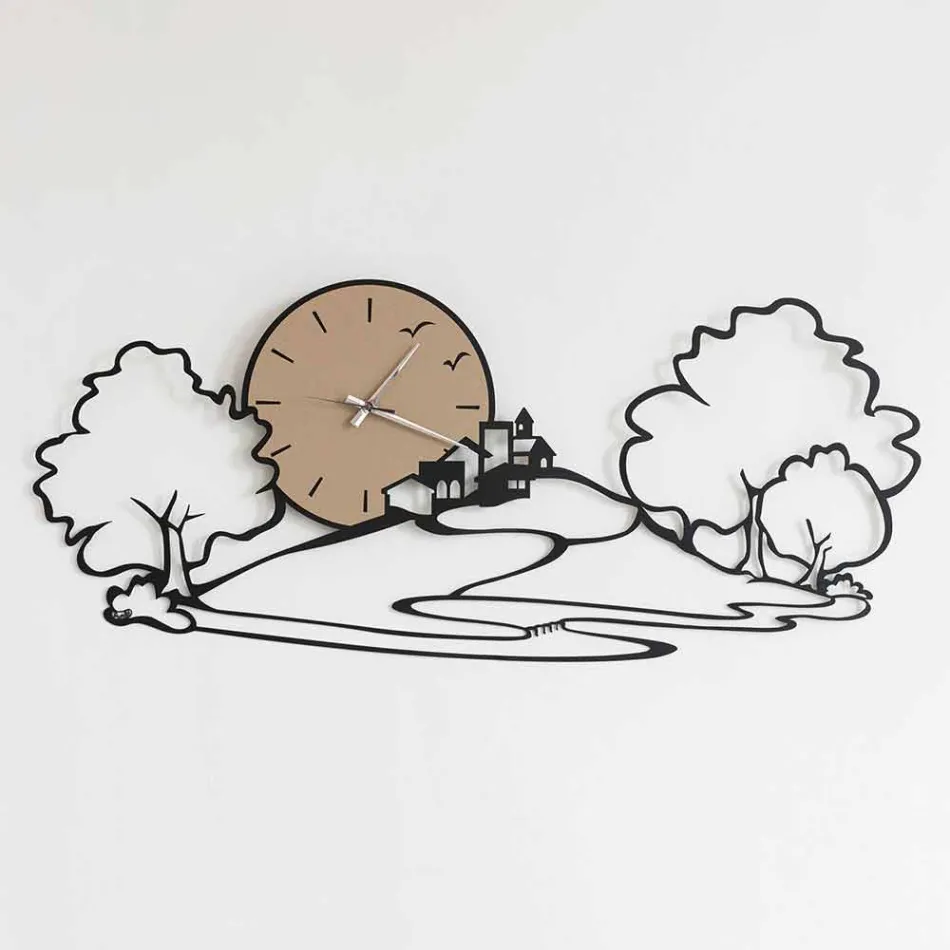 Orologio a Parete con Paesaggio in Ferro Nero o Fango Made in Italy – Paesello Viadurini