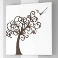 Orologio a Parete Design in Legno Quadrato Bianco con Albero - Alberoeden