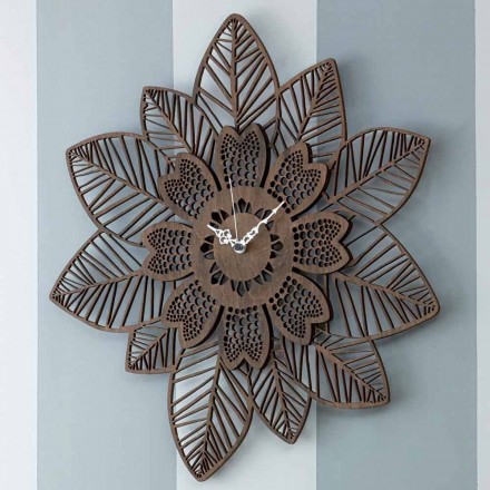 Orologio a Parete in Legno Chiaro o Scuro dal Design Moderno a Fiore - Aquilegia Viadurini