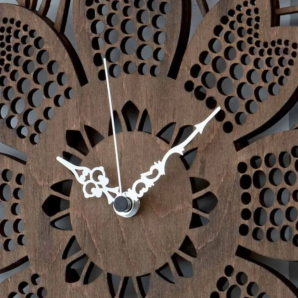 Orologio a Parete in Legno Chiaro o Scuro dal Design Moderno a Fiore - Aquilegia Viadurini