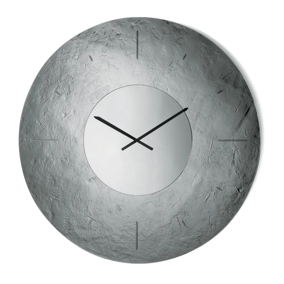 Orologio a Parete in Vetro Fuso Martellato Retroargentato Made in Italy - Cinzia Viadurini