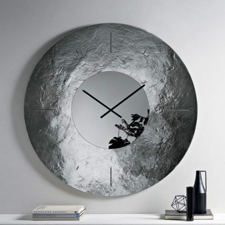 Orologio a Parete in Vetro Fuso Martellato Retroargentato Made in Italy - Cinzia Viadurini