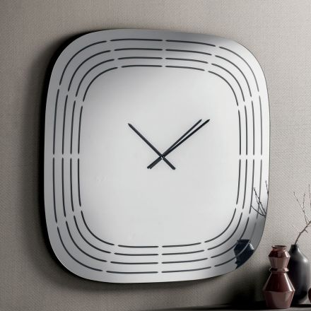 Orologio a Parete in Vetro Spechiato con Incisioni Laser Made in Italy - Cesira Viadurini