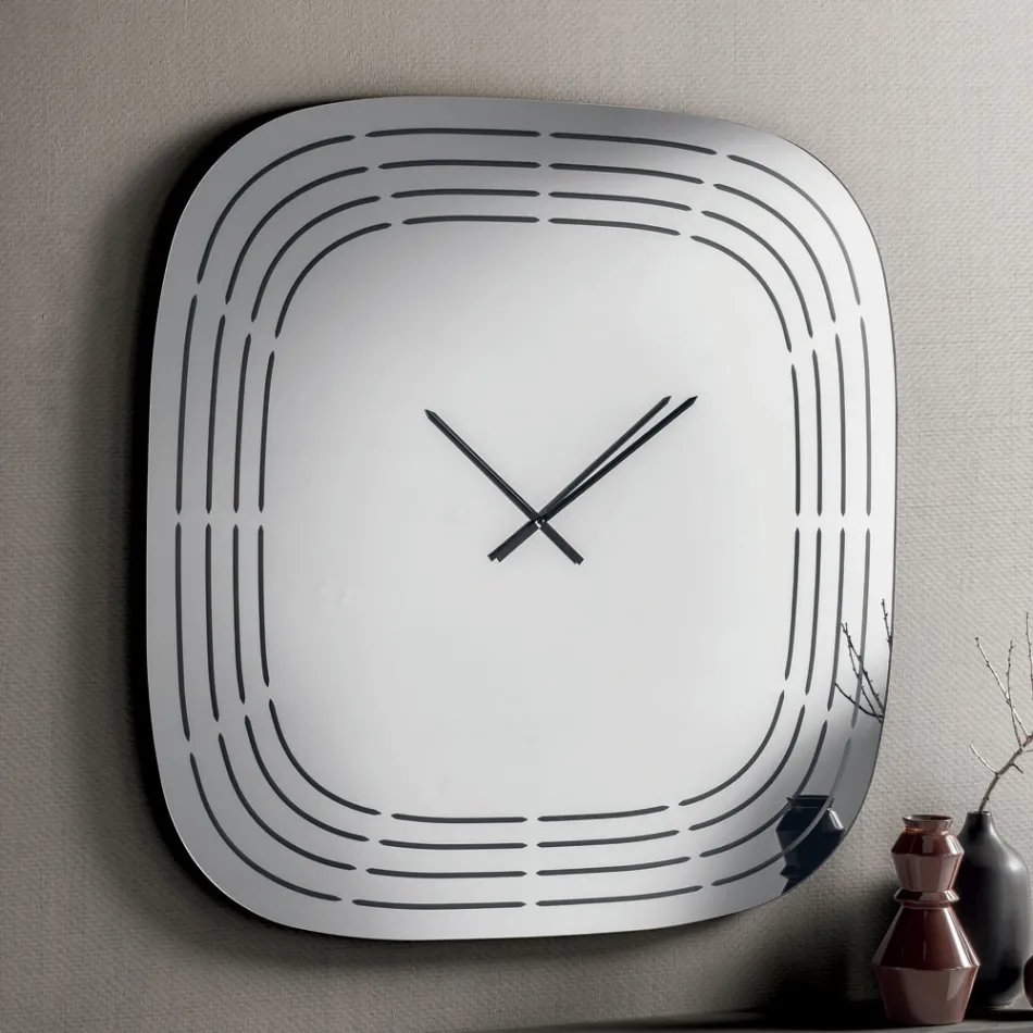 Orologio a Parete in Vetro Spechiato con Incisioni Laser Made in Italy - Cesira Viadurini