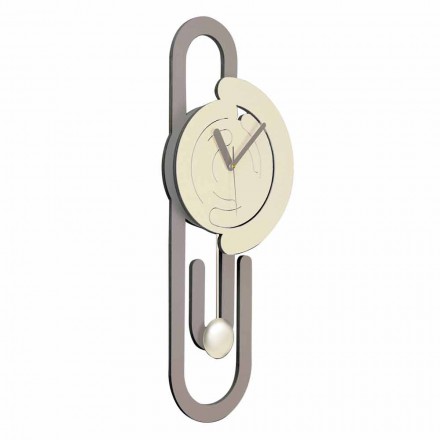 Orologio a Pendolo da Parete Design Moderno in Legno Beige e Marrone - Graffetta Viadurini