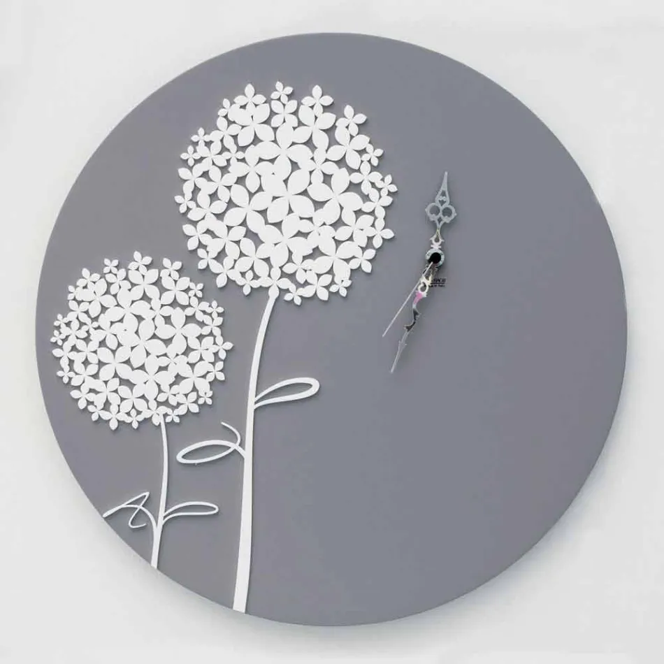 Orologio da Muro in Legno Grigio di Design Moderno Rotondo Decorato - Soffione Viadurini
