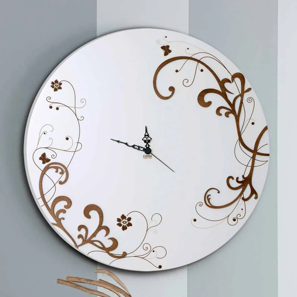 Orologio da Muro Moderno e Rotondo in Legno con Decori di Design - Season Viadurini
