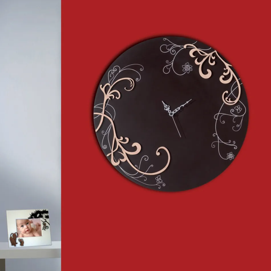 Orologio da Muro Moderno e Rotondo in Legno con Decori di Design - Season Viadurini