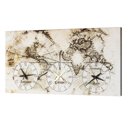 Orologio da muro raffigurante una vecchia mappa con 3 fusi Drew Viadurini