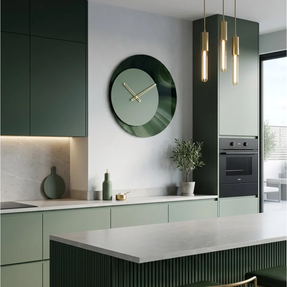 Orologio da Muro Rotondo Verde in Metacrilato Stampato Made in Italy - Verdia Viadurini