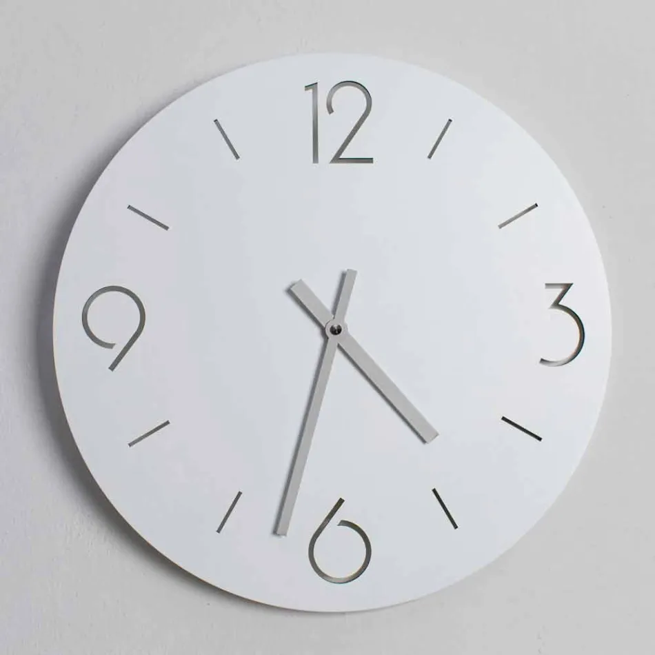 Orologio da Parete Bianco di Design Classico in Legno Rotondo - Settimio Viadurini