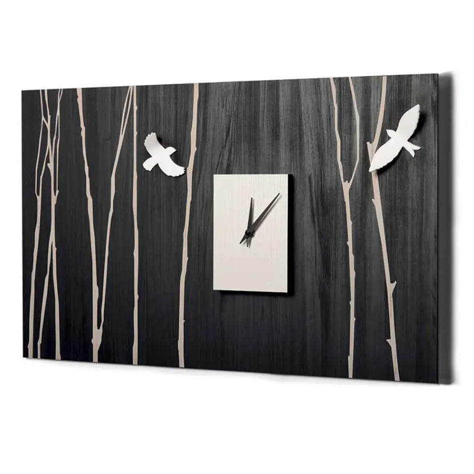 Orologio da Parete in Legno con Decori Tridimensionali di Design - Forrest Viadurini